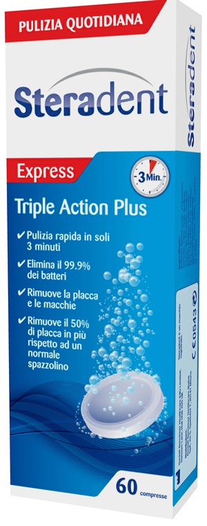 STERADENT TRIPLE ACTION PLUS 60 COMPRESSE PULENTI - pharmaonline24.it
