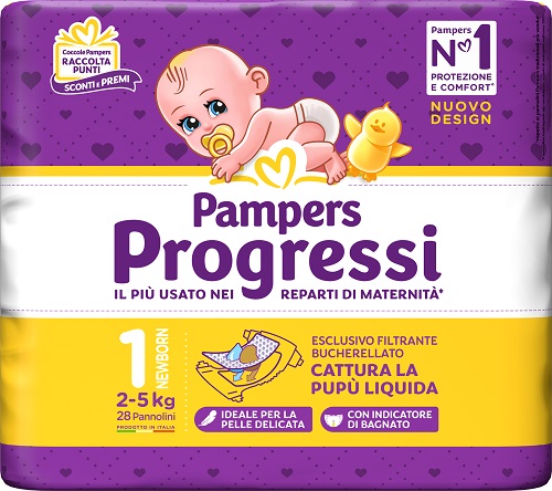 PAMPERS PROGRESSI NEWBORN PANNOLINO 1 2-5KG 28 PEZZI - pharmaonline24.it
