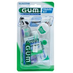 GUM TRAVEL KIT VIAGGIO 1 SPAZZOLINO PIEGHEVOLE GUM TRAVEL + 1 DENTIFRICIO VIAGGIO 12 ML + 1 ROCCHETTO FILO INTERDENTALE 10MT + 2 SCOVOLINI GOMMA GUM SOFT PICKS - pharmaonline24.it