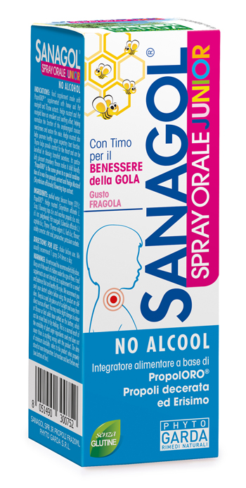 SANAGOL SPRAY JUNIOR PROPOLI FRAGOLA 20 ML - pharmaonline24.it