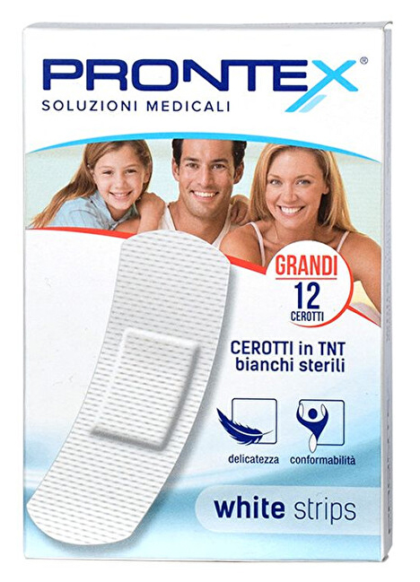 CEROTTO PRONTEX WHITE STRIPS IN TESSUTO NON TESSUTO BIANCO STERILE SCATOLA 12 CEROTTI GRANDI - pharmaonline24.it