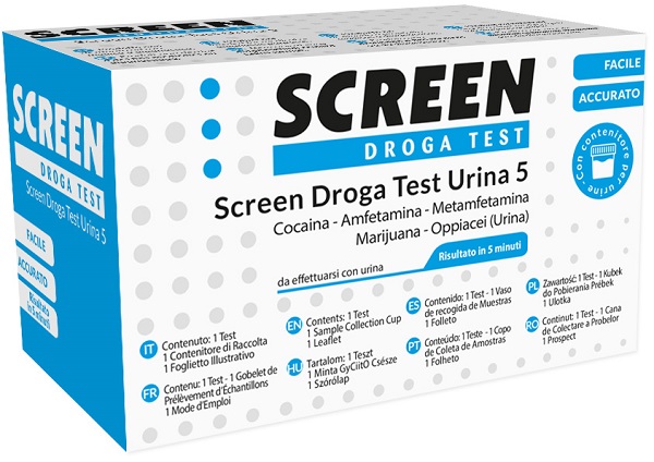 SCREEN DROGA TEST 5 DROGHE TEST ANTIDROGA CON CONTENITORE URINA - pharmaonline24.it
