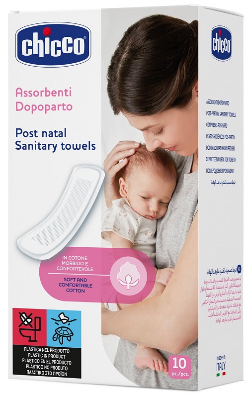 CHICCO MAMMA DONNA ASSORBENTI POSTPARTO COTONE 10 PEZZI - pharmaonline24.it