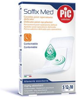 CEROTTO PIC SOFFIX MED IN TNT CON TAMPONE CENTRALE ASSORBENTE STERILE MONOUSO 10X12 CM ANTIBATTERICO 5 PEZZI - pharmaonline24.it