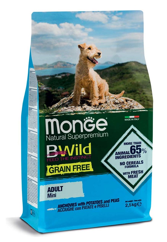 MONGE GRAIN FREE NATURAL SUPERPREMIUM SECCO CANE MINI ACCIUGHE PATATE PISELLI (DAL 15/12) 2,5 KG - pharmaonline24.it