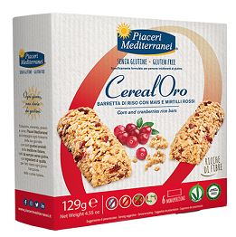 PIACERI MEDITERRANEI CEREALORO BARRETTA DI RISO CON MAIS E MIRTILLI ROSSI 6 PEZZI DA 21,5 G - pharmaonline24.it