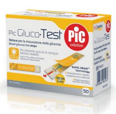 STRISCE MISURAZIONE GLICEMIA PIC GLUCOTEST 50 PEZZI - pharmaonline24.it