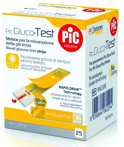 STRISCE MISURAZIONE GLICEMIA PIC GLUCOTEST 25 PEZZI - pharmaonline24.it