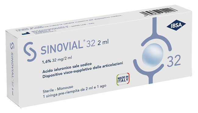 SIRINGA INTRA-ARTICOLARE SINOVIAL 32 ACIDO IALURONICO SALE SODICO 1,6% 32MG/2ML 2ML + AGO 21 GAUGE - pharmaonline24.it
