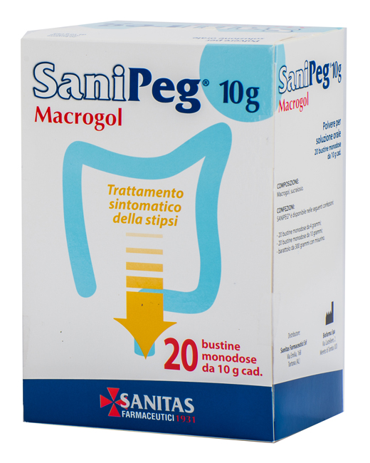 SANIPEG MACROGOL POLVERE PER SOLUZIONE ORALE 20 BUSTE DA 10 G - pharmaonline24.it