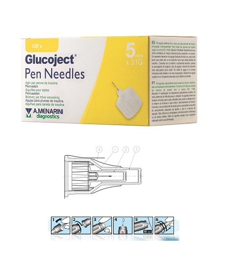 AGO PER PENNA DA INSULINA GLUCOJECT LUNGHEZZA 5 MM GAUGE 31 100 PEZZI - pharmaonline24.it