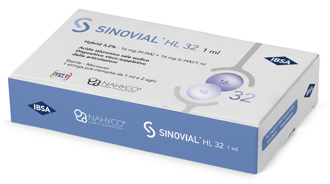SIRINGA INTRA-ARTICOLARE SINOVIAL HL 32 ACIDO IALURONICO SALE SODICO 16MG H-HA + 16MG H-LA/1ML + AGO 22 GAUGE + AGO 29 GAUGE - pharmaonline24.it