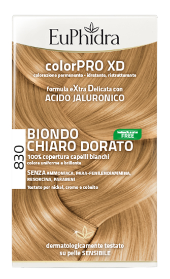 EUPHIDRA COLORPRO XD 830 BIONDO CHIARO DORATO GEL COLORANTE CAPELLI IN FLACONE + ATTIVANTE + BALSAMO + GUANTI - pharmaonline24.it