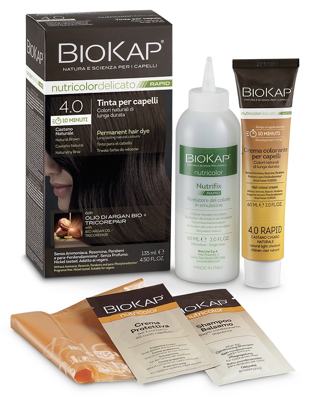 BIOS LINE  BIOKAP NUTRICOLOR DELICATO RAPID TINTA 4,00 CASTANO NATURALE 135 ML - pharmaonline24.it