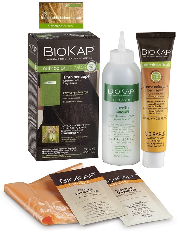 BIOS LINE  BIOKAP NUTRICOLOR DELICATO RAPID TINTA 9,3 BIONDO CHIARISSMO DORATO 135 ML - pharmaonline24.it