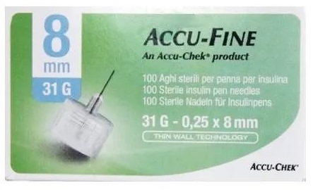 AGO PER PENNA DA INSULINA ACCU-FINE PEN NEEDLE ACCU-CHEK GAUGE 31 X 8MM 100 PEZZI - pharmaonline24.it