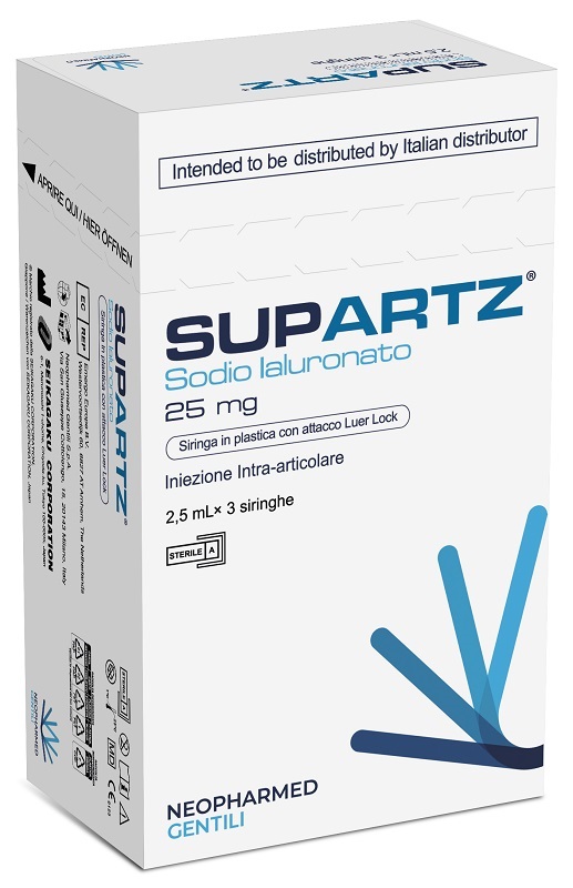 SIRINGA PRERIEMPITA INTRA-ARTICOLARE SUPARTZ ACIDO IALURONICO 25 MG 2,5 ML 3 PEZZI - pharmaonline24.it