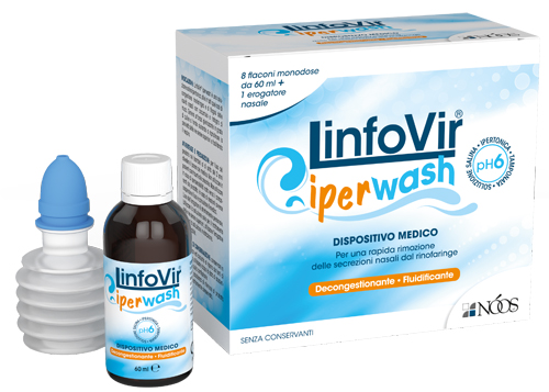 LINFOVIR IPERWASH SOLUZIONE SALINA IPERTONICA TAMPONATA 8 FLACONI DA 60 ML + 1 EROGATORE NASALE - pharmaonline24.it