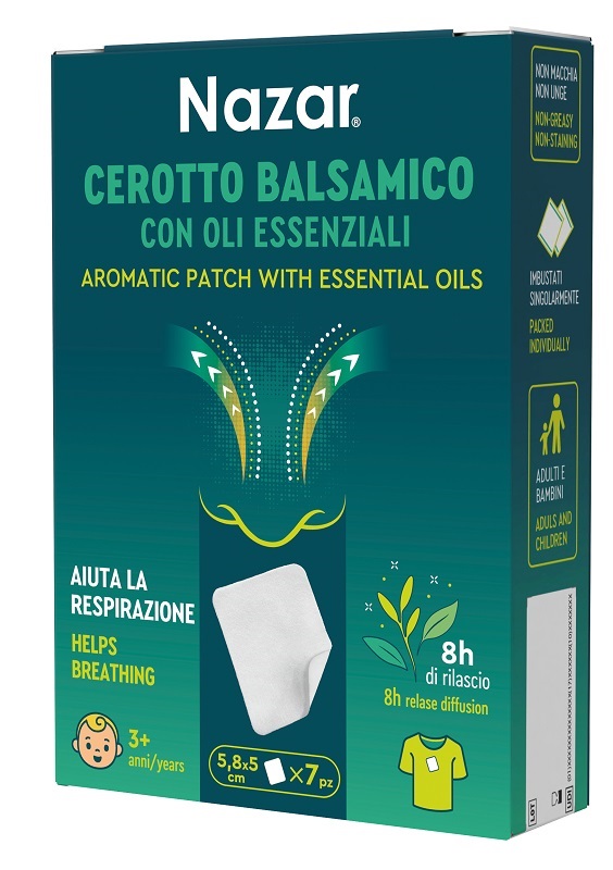 NAZAR CEROTTO BALSAMICO ADESIVO CON OLI ESSENZIALI 5,8X5 CM 7 PEZZI - pharmaonline24.it