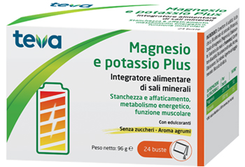 MAGNESIO POTASSIO PLUS TEVA 24 BUSTINE SENZA ZUCCHERI AROMA AGRUMI - pharmaonline24.it