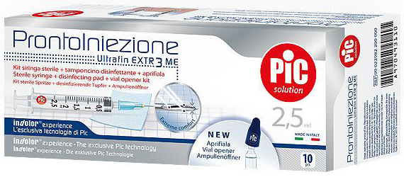 SIRINGA PIC SOLUTION PRONTO INIEZIONE 2,5 ML AGO GAUGE 23 1 1/4 10 PEZZI - pharmaonline24.it