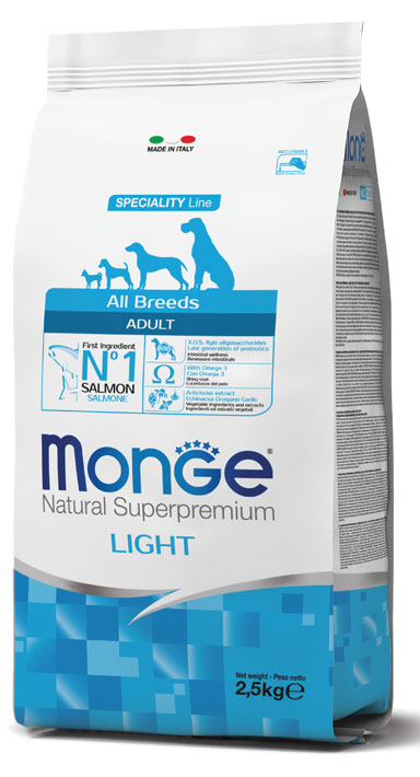 MONGE ALL BREEDS ADULT LIGHT SALMONE & RISO 2500 G - pharmaonline24.it