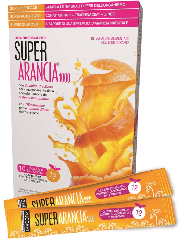 SUPER ARANCIA 1000 10 STICK PACK MONODOSE DA 3,7G INTEGRATORE ALIMENTARE CON EDULCORANTE - pharmaonline24.it