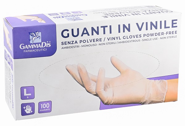 GUANTI VINILE SENZA POLVERE LARGE 100 PEZZI GAMMADIS - pharmaonline24.it