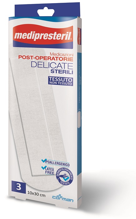 MEDICAZIONE POST OPERATORIA MEDIPRESETERIL DELICATA TNT 10X30CM 3 PEZZI - pharmaonline24.it