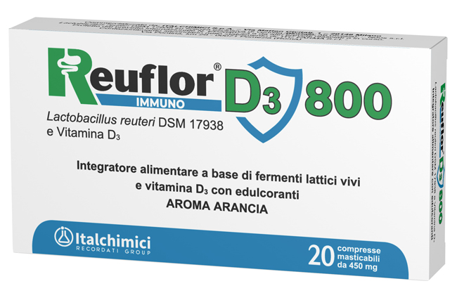 REUFLOR D3 800 20 COMPRESSE MASTICABILI AROMA ARANCIA - pharmaonline24.it