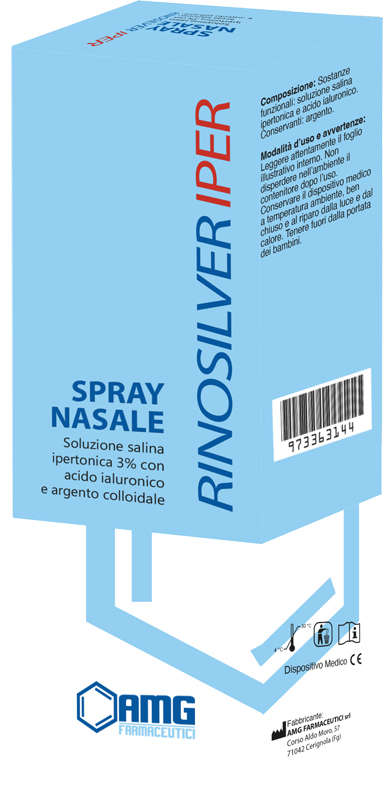 RINOSILVER SOLUZIONE SALINA IPERTONICA 3% CON ACIDO IALURONICO E ARGENTO COLLOIDALE SPRAY NASALE 20 ML - pharmaonline24.it