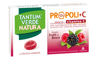 TANTUM VERDE NATURA PROPOLI+C CON ZINCO E VITAMINA C 15 PASTIGLIE GOMMOSE GUSTO FRUTTI DI BOSCO - pharmaonline24.it