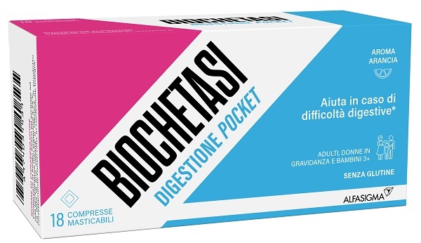 BIOCHETASI DIGESTIONE POCKET 18 COMPRESSE MASTICABILI - pharmaonline24.it