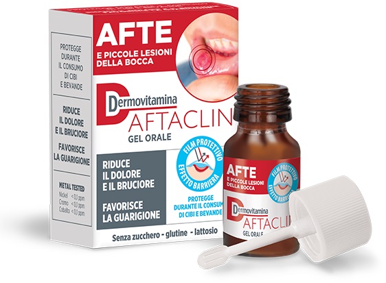 DERMOVITAMINA AFTACLIN GEL ORALE 7 ML CONTRO DOLORE E BRUCIONE SENZA ZUCCHERO E SENZA GLUTINE - pharmaonline24.it