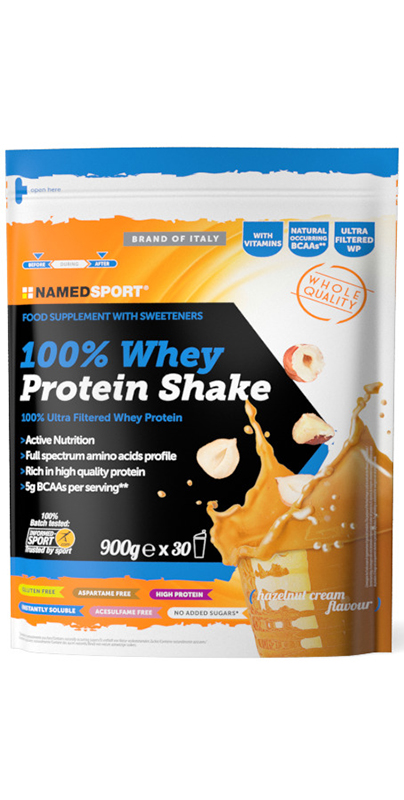 100% WHEY PROTEIN SHAKE HAZELNUT CREAM 900 G - pharmaonline24.it