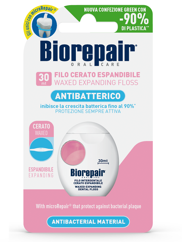 BIOREPAIR ORAL CARE ANTIBATTERICO FILO CERATO ESPANDIBILE GENGIVE DELICATE 25+5 METRI - pharmaonline24.it
