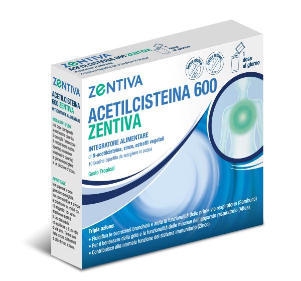 ACETILCISTEINA 600 ZENTIVA 10 BUSTINE BIPARTITE GUSTO TROPICAL - pharmaonline24.it