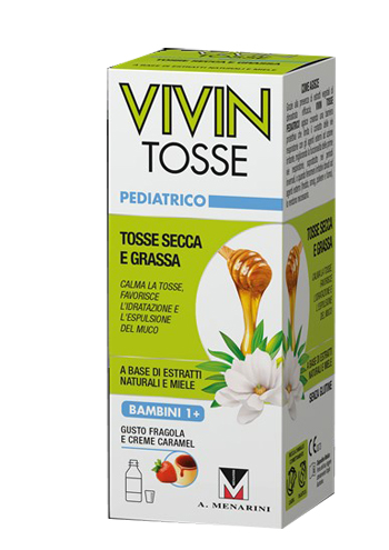 VIVIN TOSSE PEDIATRICO SCIROPPO PER TOSSE SECCA E GRASSA GUSTO FRAGOLA E CREME CARAMEL 150 ML - pharmaonline24.it