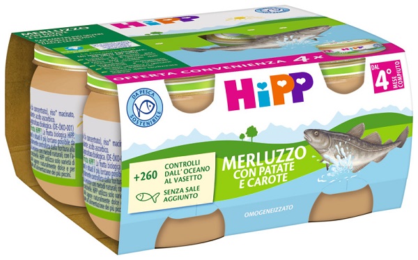 HIPP OMOGENEIZZATO MERLUZZO/PATATE/CAROTE 4X80 G - pharmaonline24.it