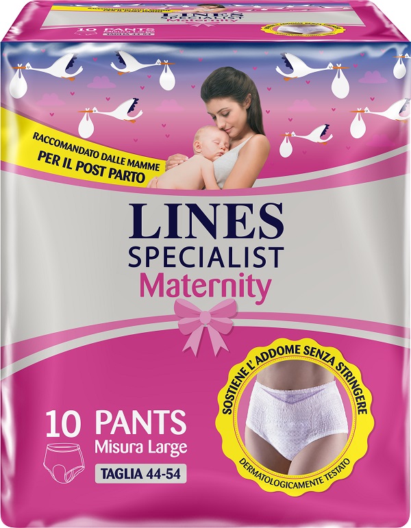 LINES SPECIALIST MATERNITY MUTANDINA ASSORBENTE PER PERDITE POST PARTO MISURA LARGE 10 PEZZI - pharmaonline24.it