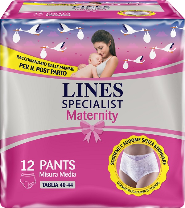 LINES SPECIALIST MATERNITY MUTANDINA ASSORBENTE PER PERDITE POST PARTO MISURA MEDIUM 12 PEZZI - pharmaonline24.it