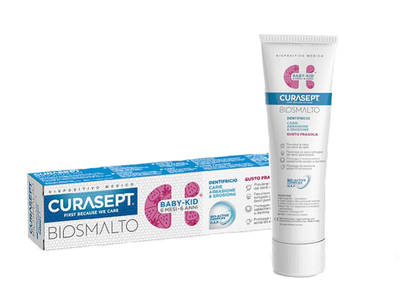 CURASEPT BIOSMALTO DENTIFRICIO BABY KID FRAGOLA CARIE ABRASIONE & EROSIONE 50 ML - pharmaonline24.it