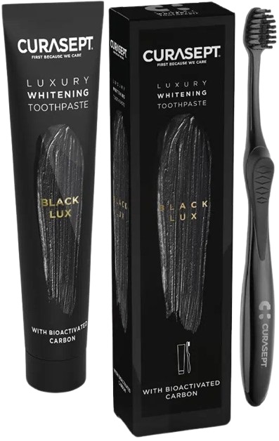 CURASEPT BLACK LUXURY WHITENING DENTIFRICIO 75 ML + SPAZZOLINO - pharmaonline24.it