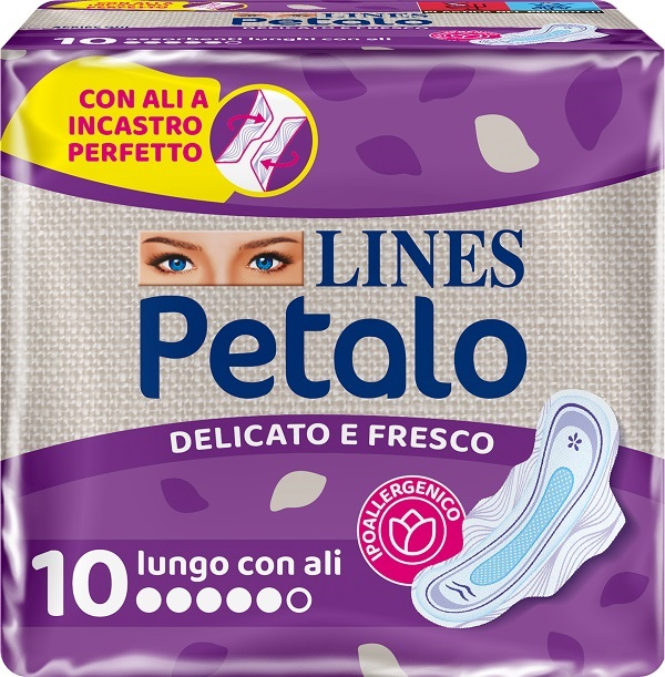 LINES PETALO BLU ASSORBENTE LUNGO CON ALI 10 PEZZI - pharmaonline24.it
