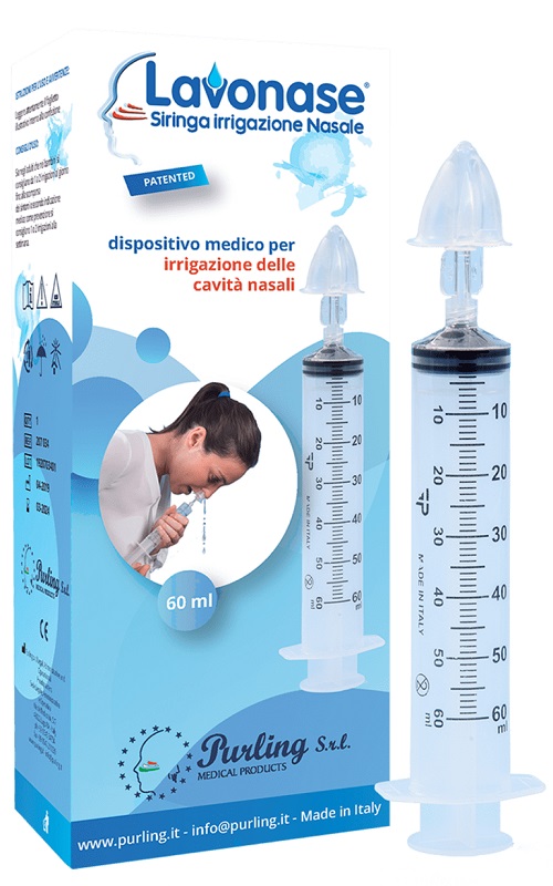 LAVONASE IRRIGAZIONE NASALE NON STERILE SIRINGA 60 ML + LUER-LOCK CON CAPPUCCIO + UGELLO NASALE CON RACCORDO LUER-LOCK + PERFORATORE CON VALVOLA NON RITORNO CON TAPPO - pharmaonline24.it