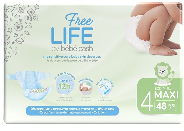FREELIFE BY BEBECASH PANNOLINI MAXI TAGLIA 4 7-18 KG GIROVITA 38-60 CM 48 PEZZI - pharmaonline24.it
