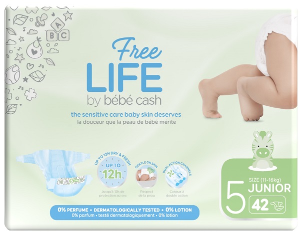 FREELIFE BY BEBECASH PANNOLINI JUNIOR TAGLIA 5 11-25 KG GIROVITA 41-62 CM 42 PEZZI - pharmaonline24.it