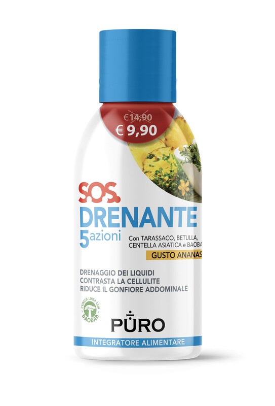 PURO DRENANTE 5 AZIONI CON BAOBAB GUSTO ANANAS 500 ML - pharmaonline24.it