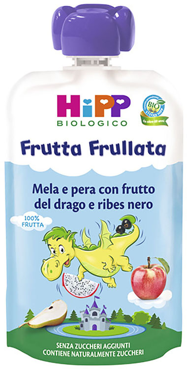 HIPP BIO FRUTTA FRULLATA DRAGONE MELA PERA FRUTTA DEL DRAGO RIBES NERO 90 G - pharmaonline24.it