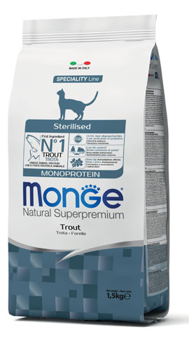MONGE CAT STERILIZED MONOPROTEIN TROTA 1,5 KG - pharmaonline24.it